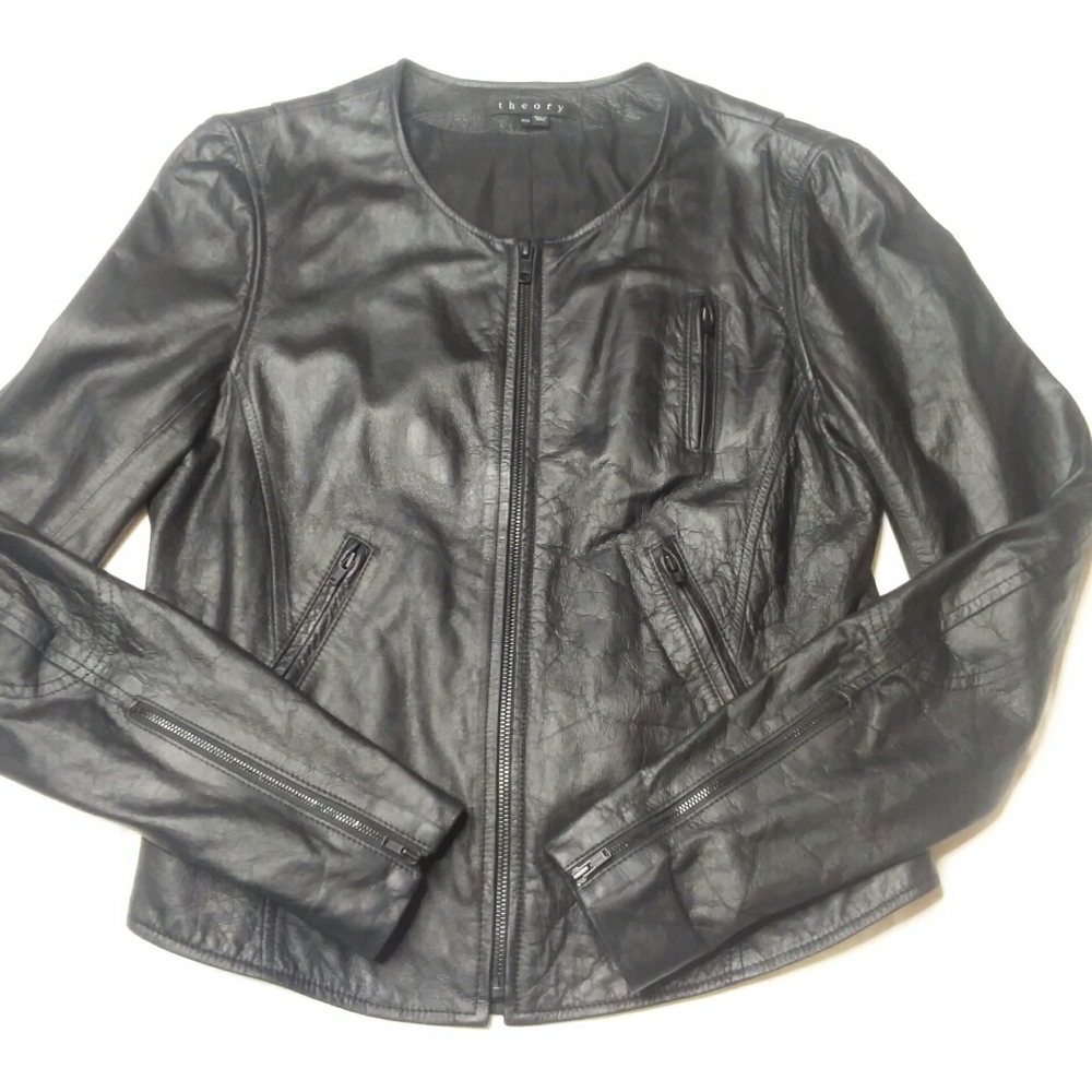 Theory Black Leather Moto Jacket Medium